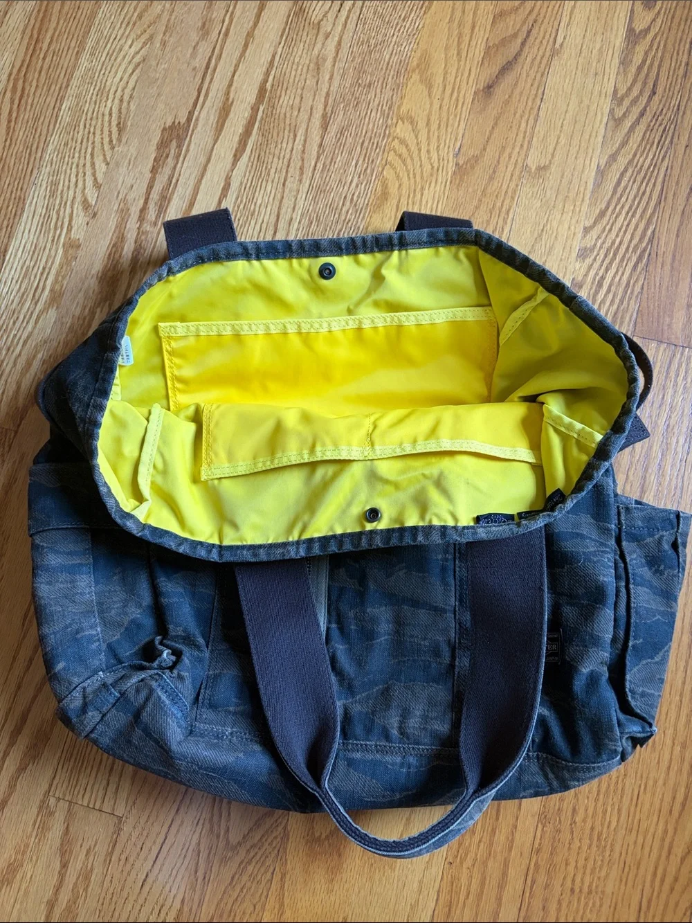 Vintage Yoshida & Co. Camo Canvas Tote-Backpack with Yellow Accent